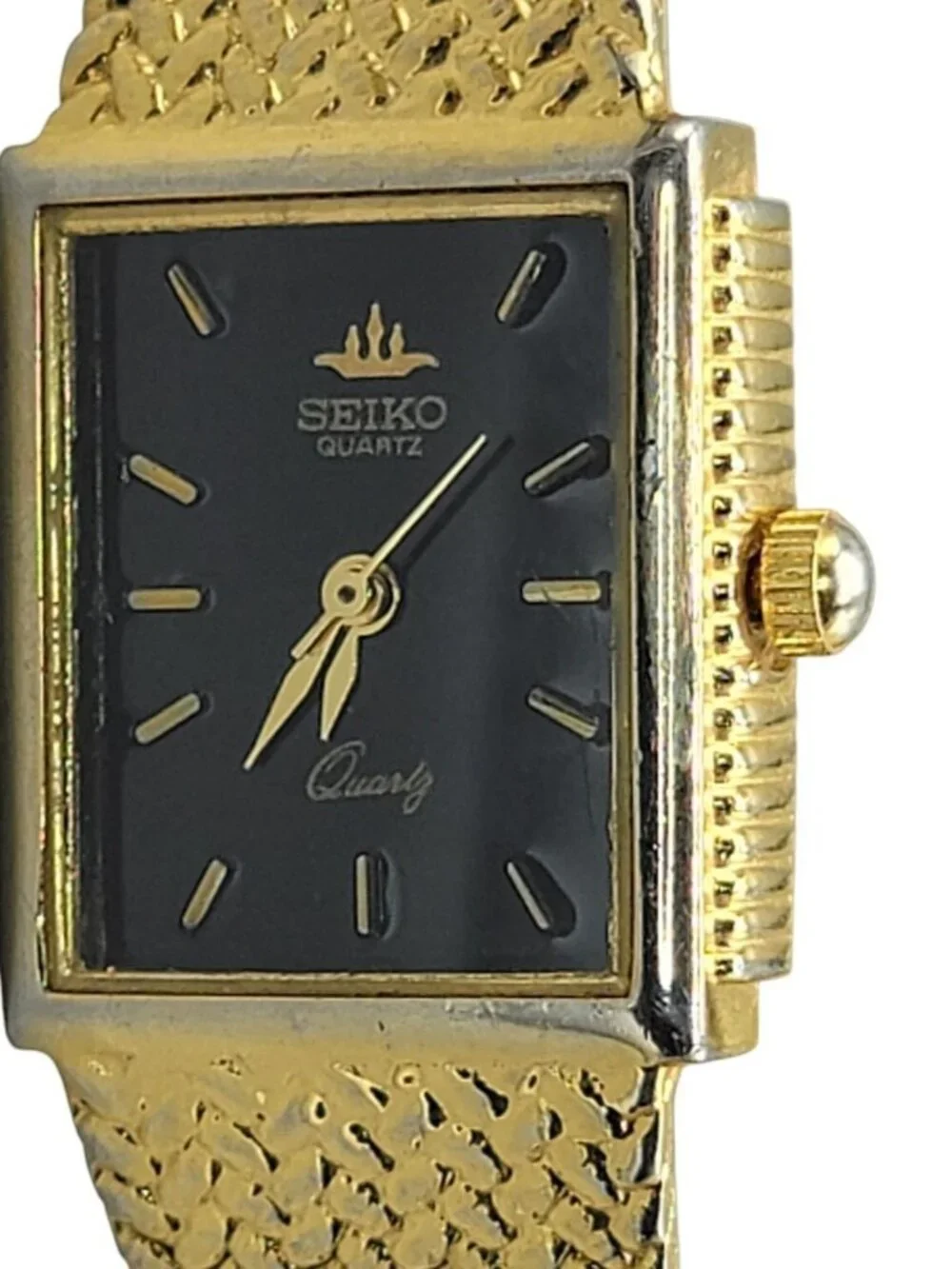 Seiko Galaxy Ladies Tank Watch VTG 1992 Gold Plated Black Dial 20mm 6